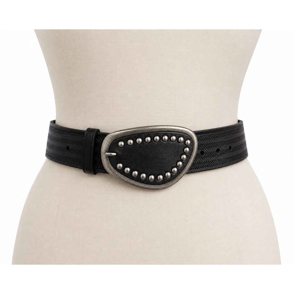 Womans Western Studded Statement Beltβ Medium Textured Western Moto Rocker Edgy